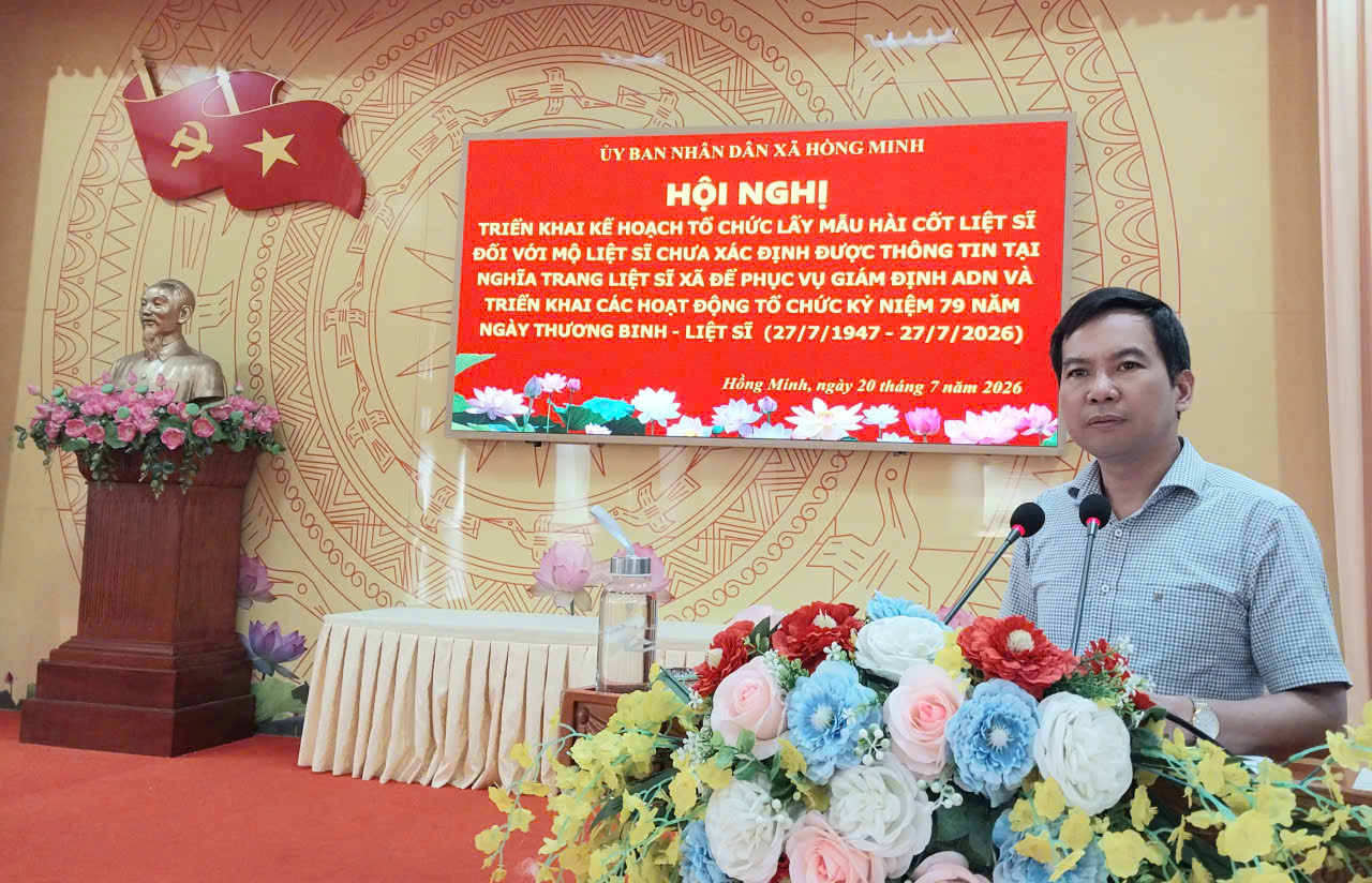 HỒNG MINH TRIỂN KHAI KẾ HOẠCH LẤY MẪU HÀI CỐT LIỆT SĨ ĐỐI VỚI MỘ LIỆT SỸ CHƯA XÁC ĐỊNH ĐƯỢC THÔNG TIN TẠI NGHĨA TRANG LIỆT SỸ XÃ ĐỂ PHỤC VỤ GIÁM ĐỊNH ADN VÀ CÁC HOẠT ĐỘNG KỶ NIỆM 79 NĂM NGÀY THƯƠNG BINH - LIỆT SĨ